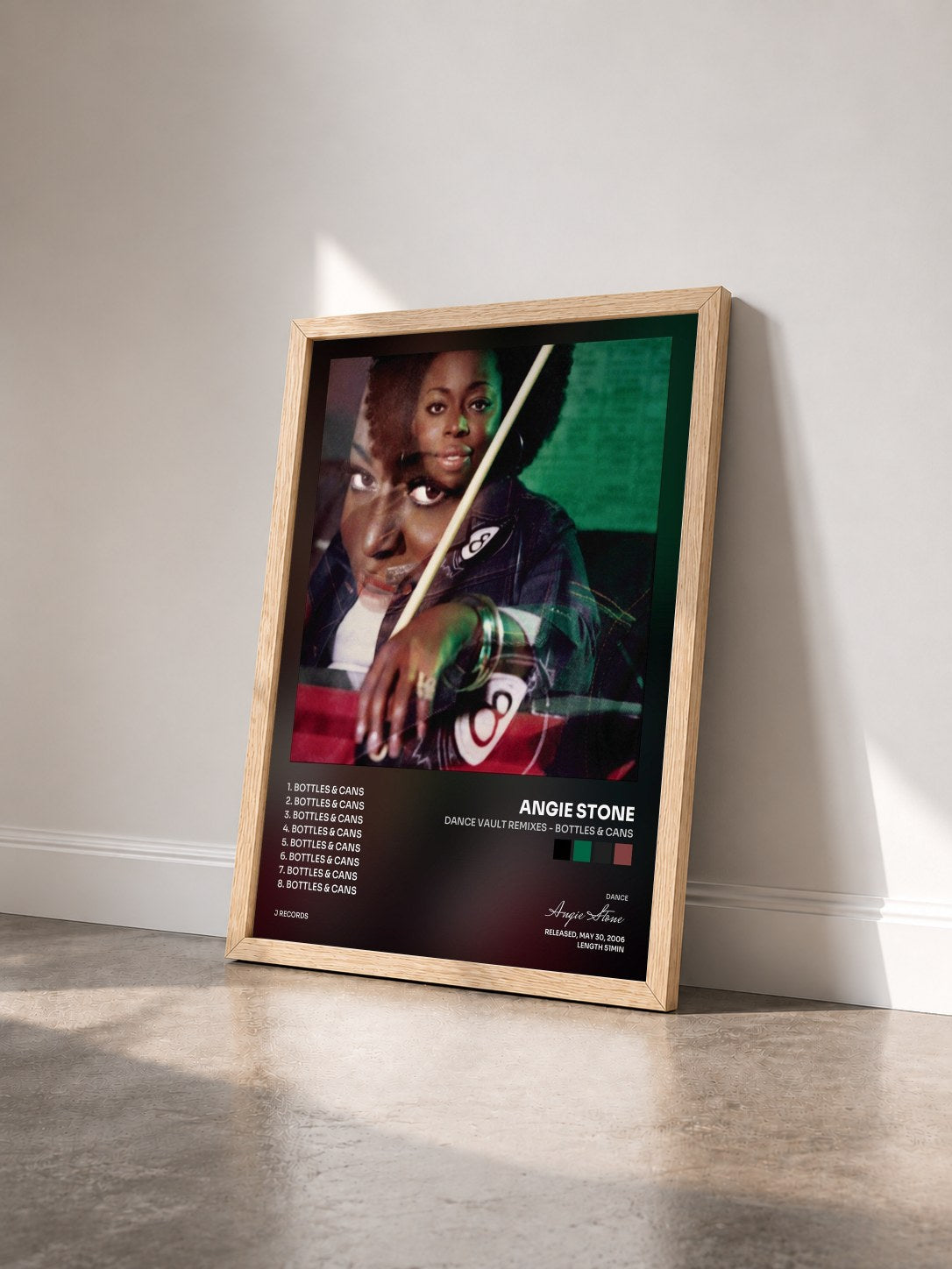 #bois Tableau de l'album Dance Vault Remixes - Bottles & Cans de Angie Stone vu de trois quarts, cadre en bois brut