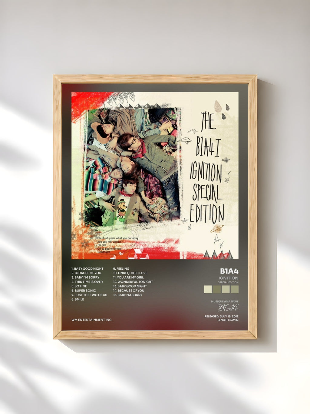 #bois Tableau de l'album IGNITION (SPECIAL EDITION) de B1A4, cadre en bois brut, imprimé et encadré en France