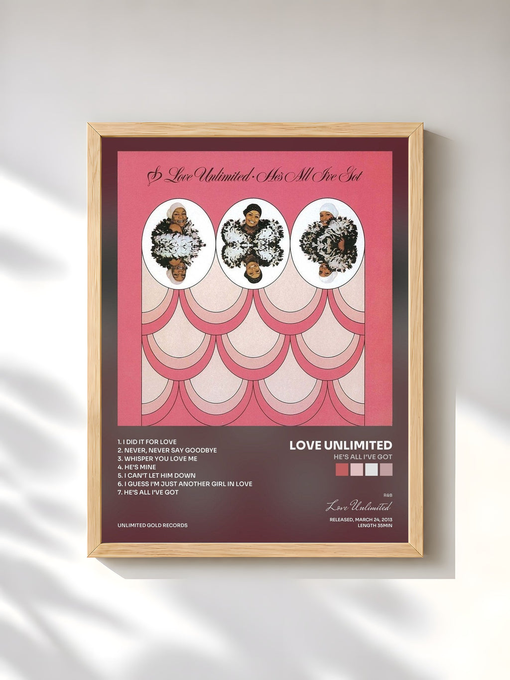 #bois Tableau de l'album He's All I've Got de Love Unlimited, cadre en bois brut, imprimé et encadré en France