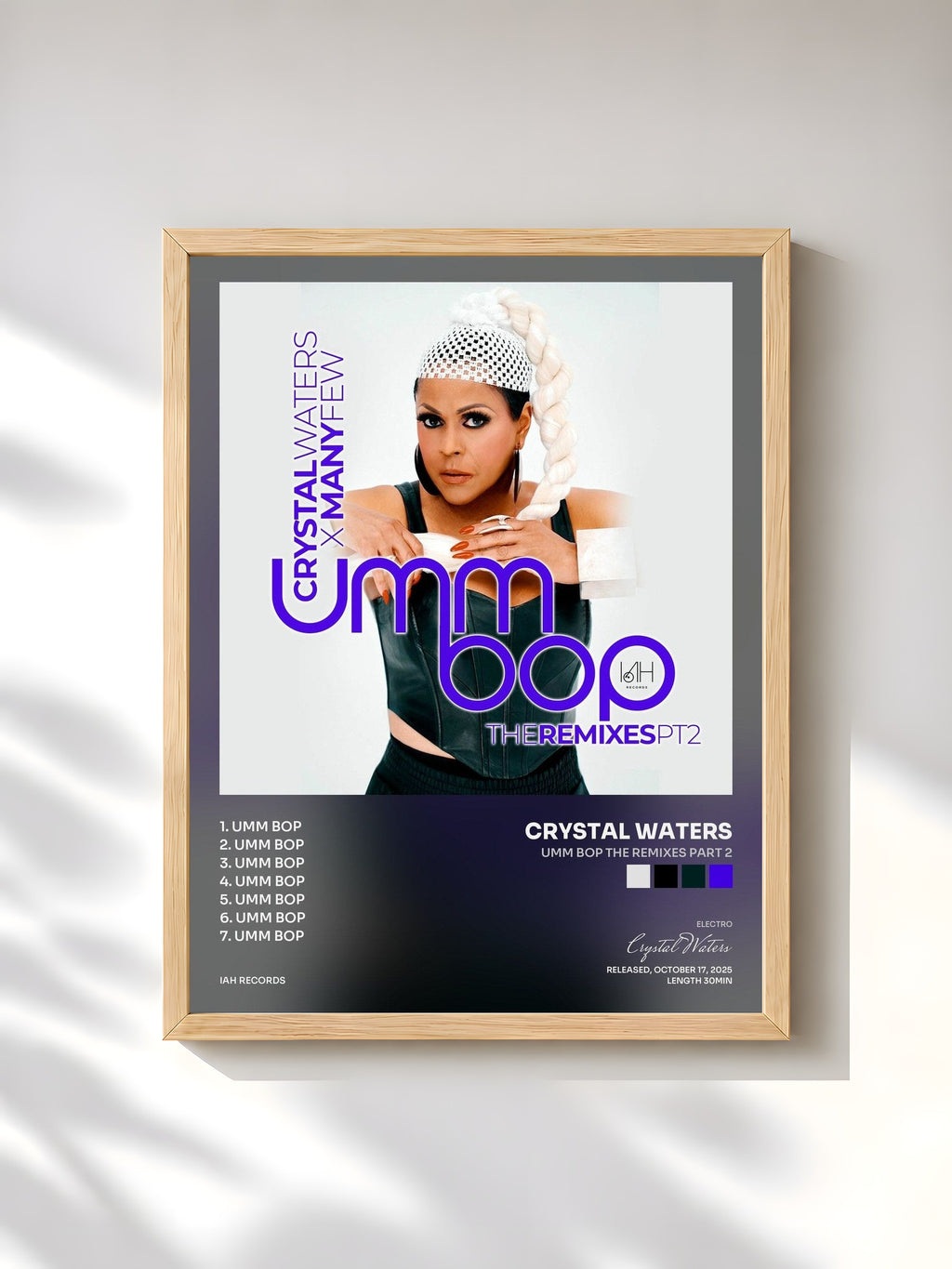 #bois Tableau de l'album Umm Bop The Remixes Part 2 de Crystal Waters, cadre en bois brut, imprimé et encadré en France