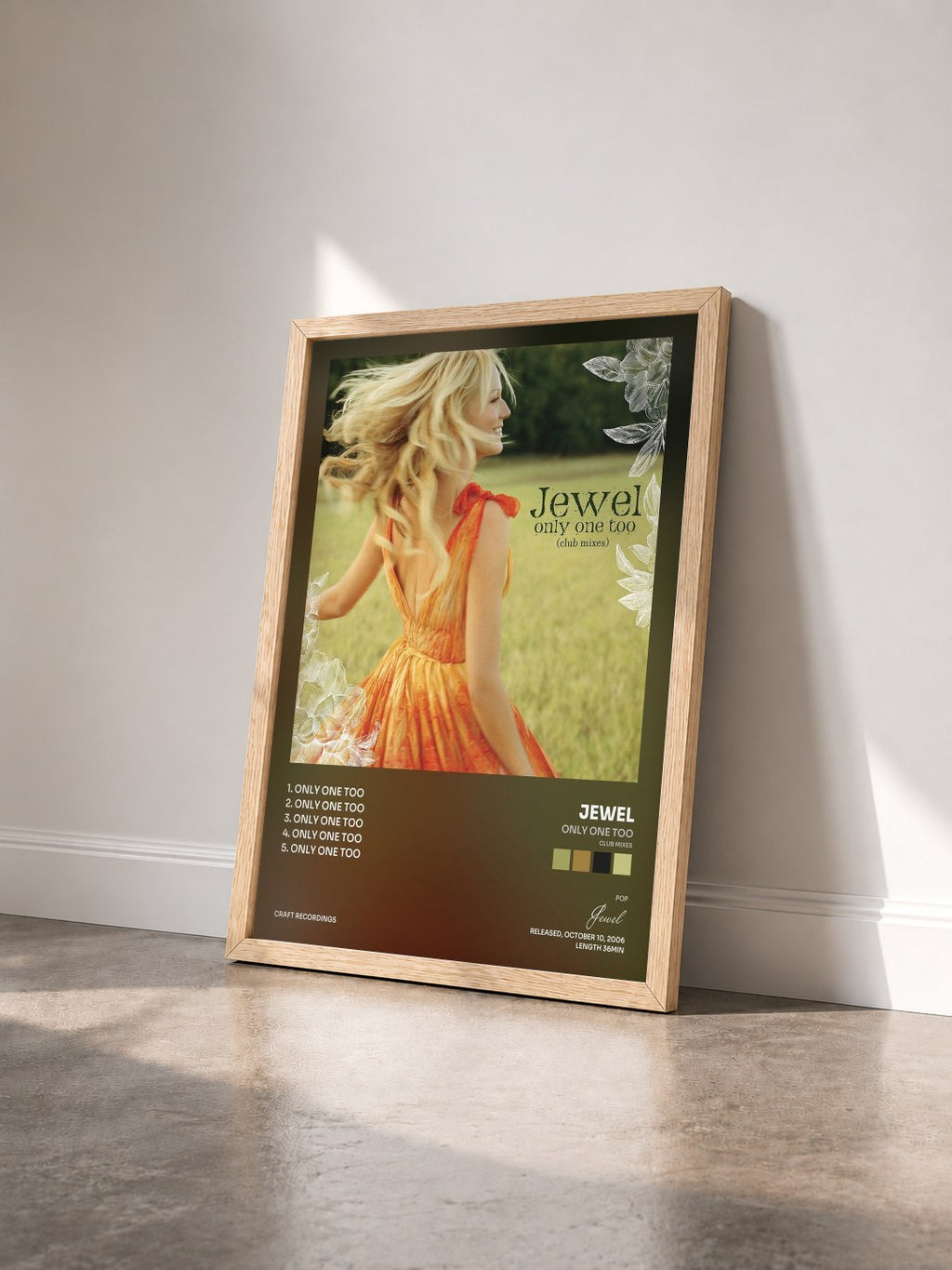 #bois Tableau de l'album Only One Too (Club Mixes) de Jewel vu de trois quarts, cadre en bois brut