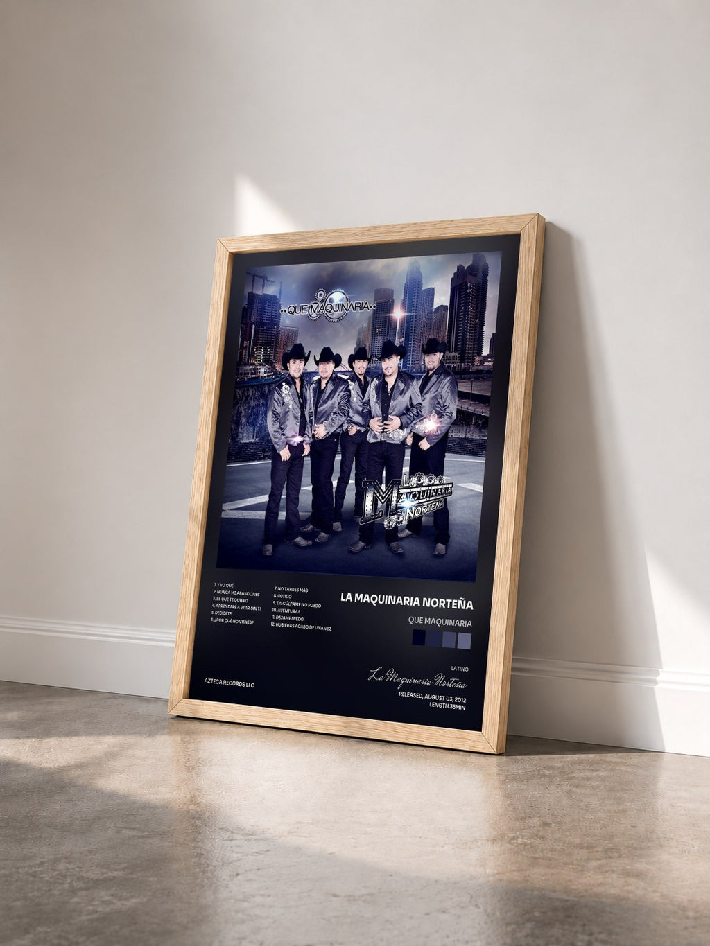 #bois Tableau de l'album Que Maquinaria de La Maquinaria Norteña vu de trois quarts, cadre en bois brut