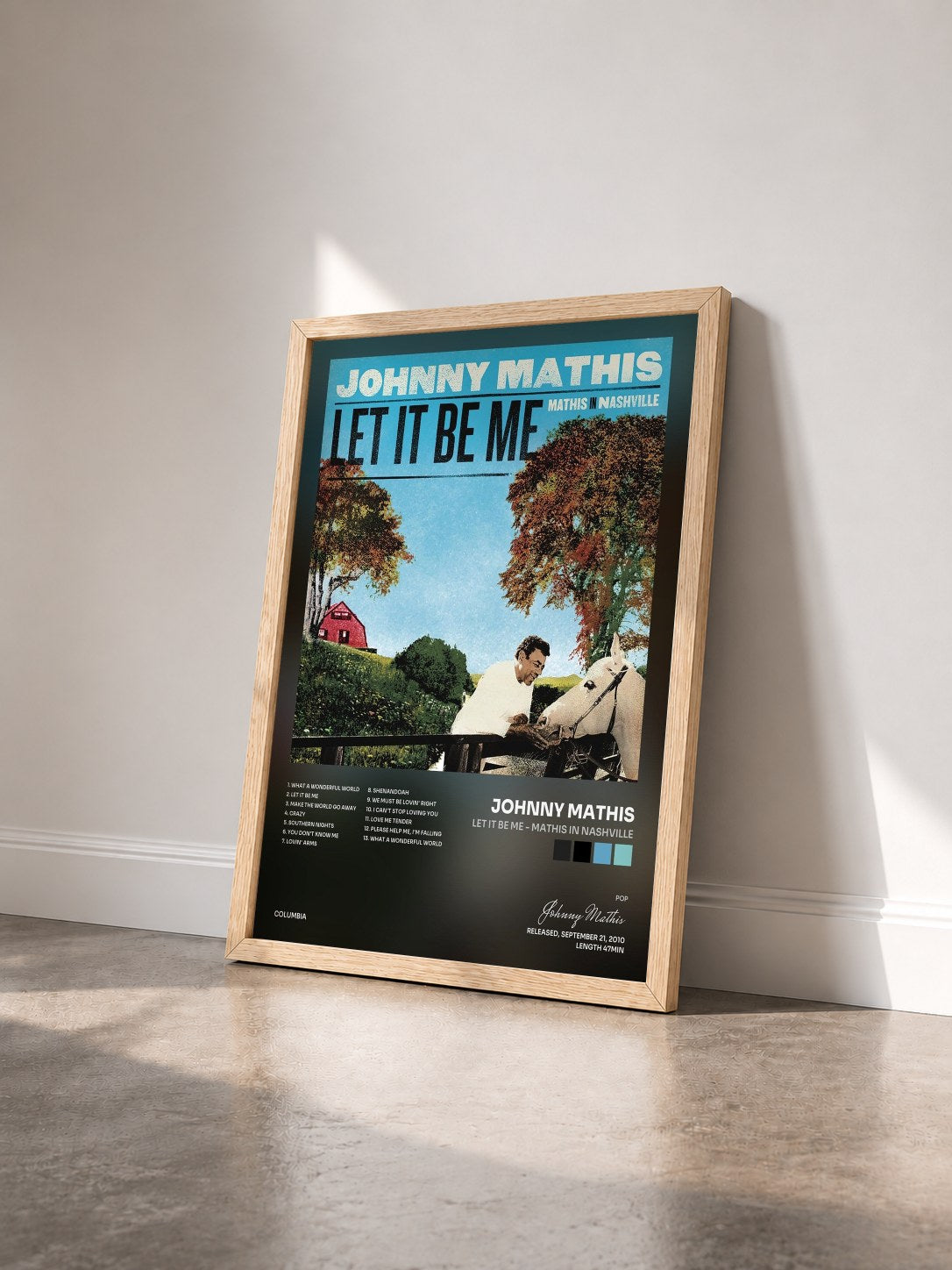 #bois Tableau de l'album Let It Be Me - Mathis In Nashville de Johnny Mathis vu de trois quarts, cadre en bois brut
