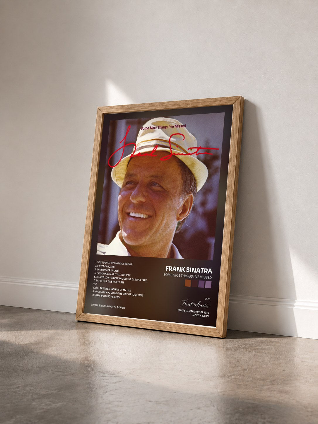 #bois Tableau de l'album Some Nice Things I've Missed de Frank Sinatra vu de trois quarts, cadre en bois brut