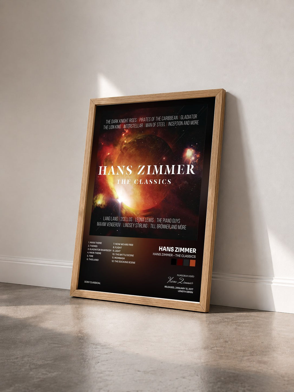 #bois Tableau de l'album Hans Zimmer - The Classics de Hans Zimmer vu de trois quarts, cadre en bois brut