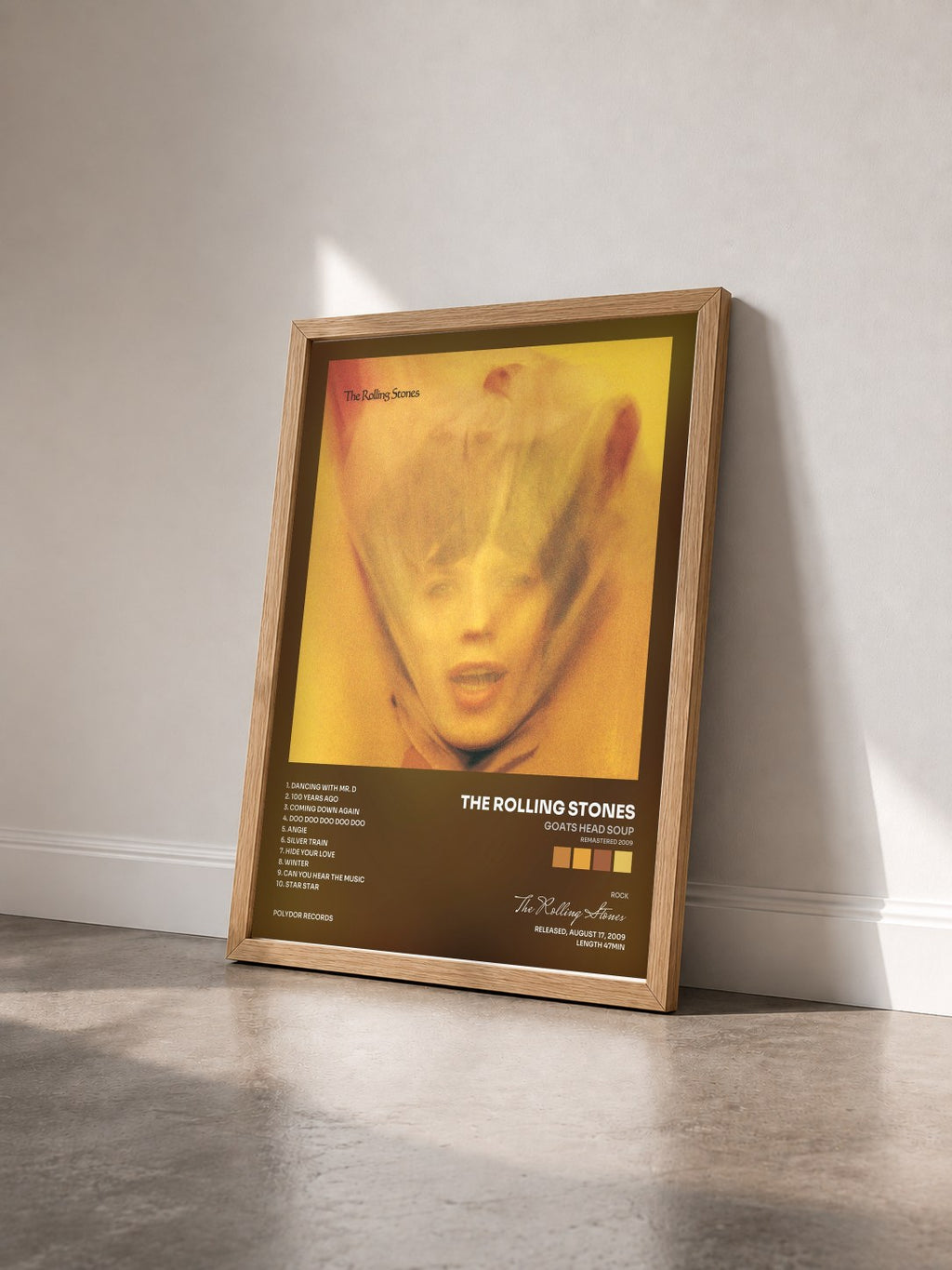 #bois Tableau de l'album Goats Head Soup (Remastered 2009) de The Rolling Stones vu de trois quarts, cadre en bois brut