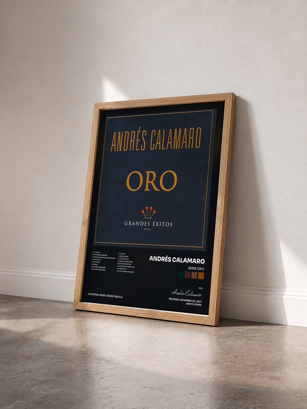 #bois Tableau de l'album Serie Oro de Andrés Calamaro vu de trois quarts, cadre en bois brut