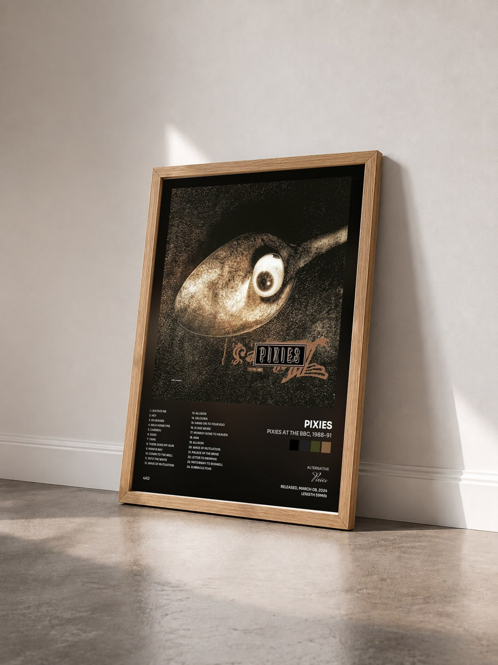 #bois Tableau de l'album Pixies at the BBC, 1988-91 de Pixies vu de trois quarts, cadre en bois brut