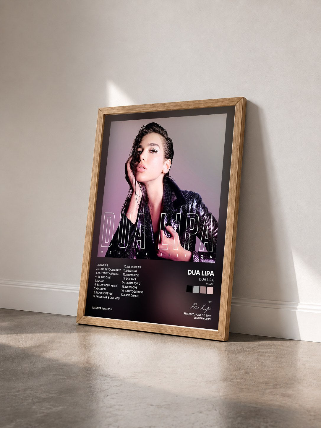 #bois Tableau de l'album Dua Lipa (Deluxe) de Dua Lipa vu de trois quarts, cadre en bois brut