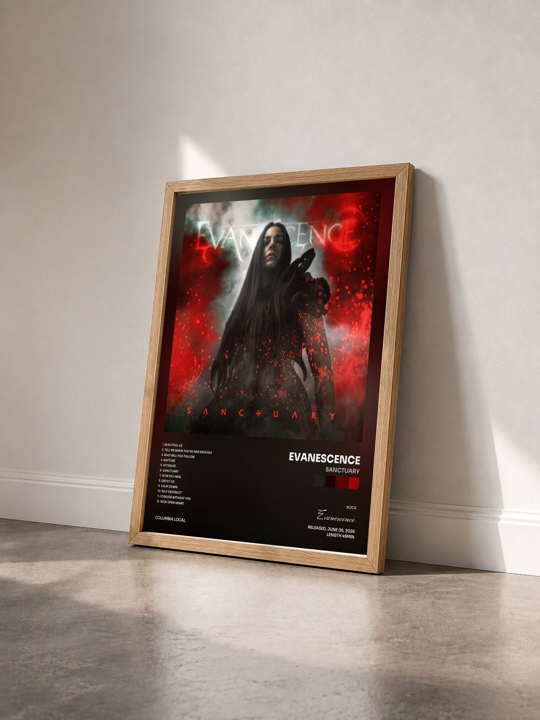 #bois Tableau de l'album Sanctuary de Evanescence vu de trois quarts, cadre en bois brut