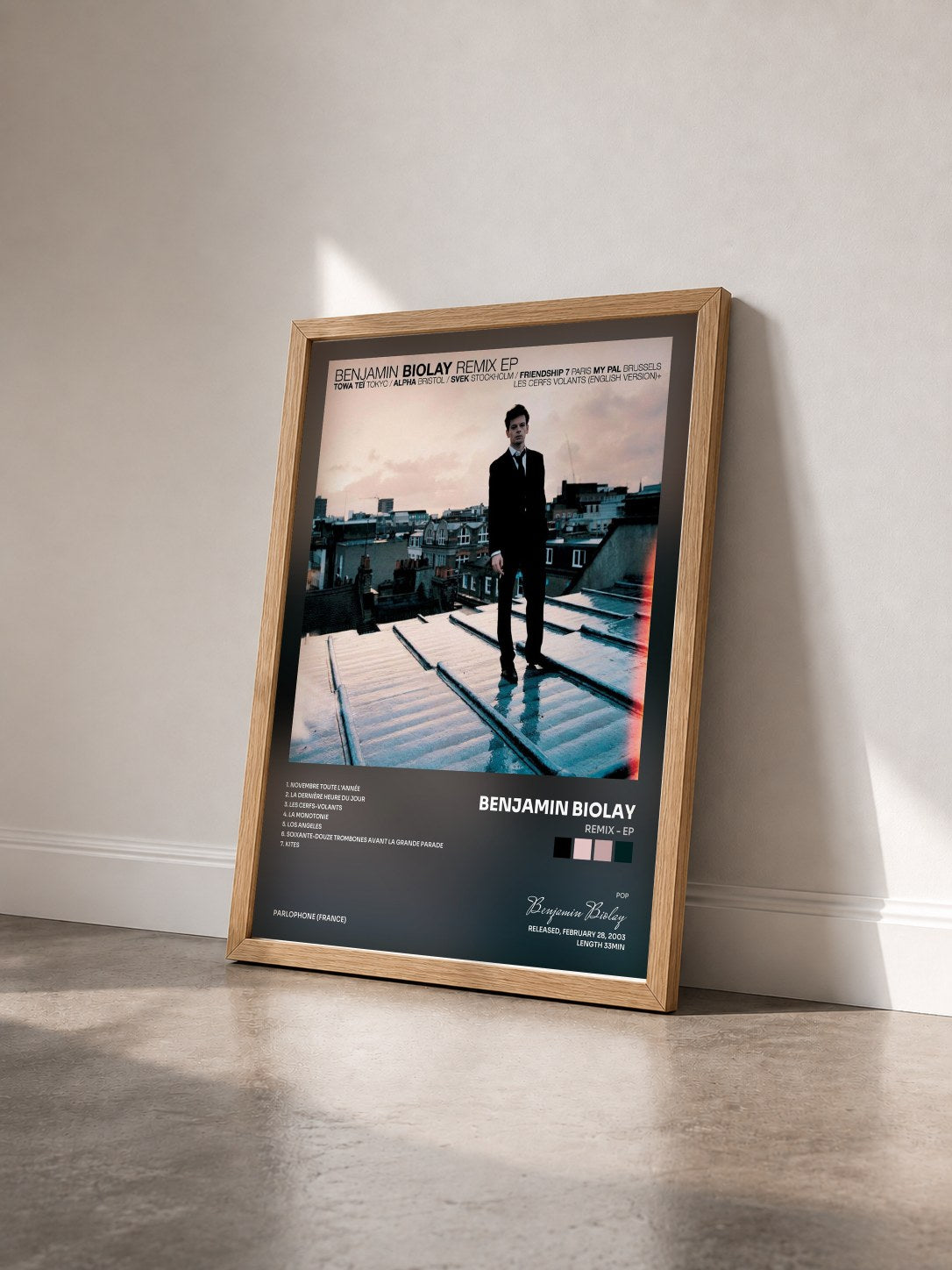 #bois Tableau de l'album Remix - EP de Benjamin Biolay vu de trois quarts, cadre en bois brut