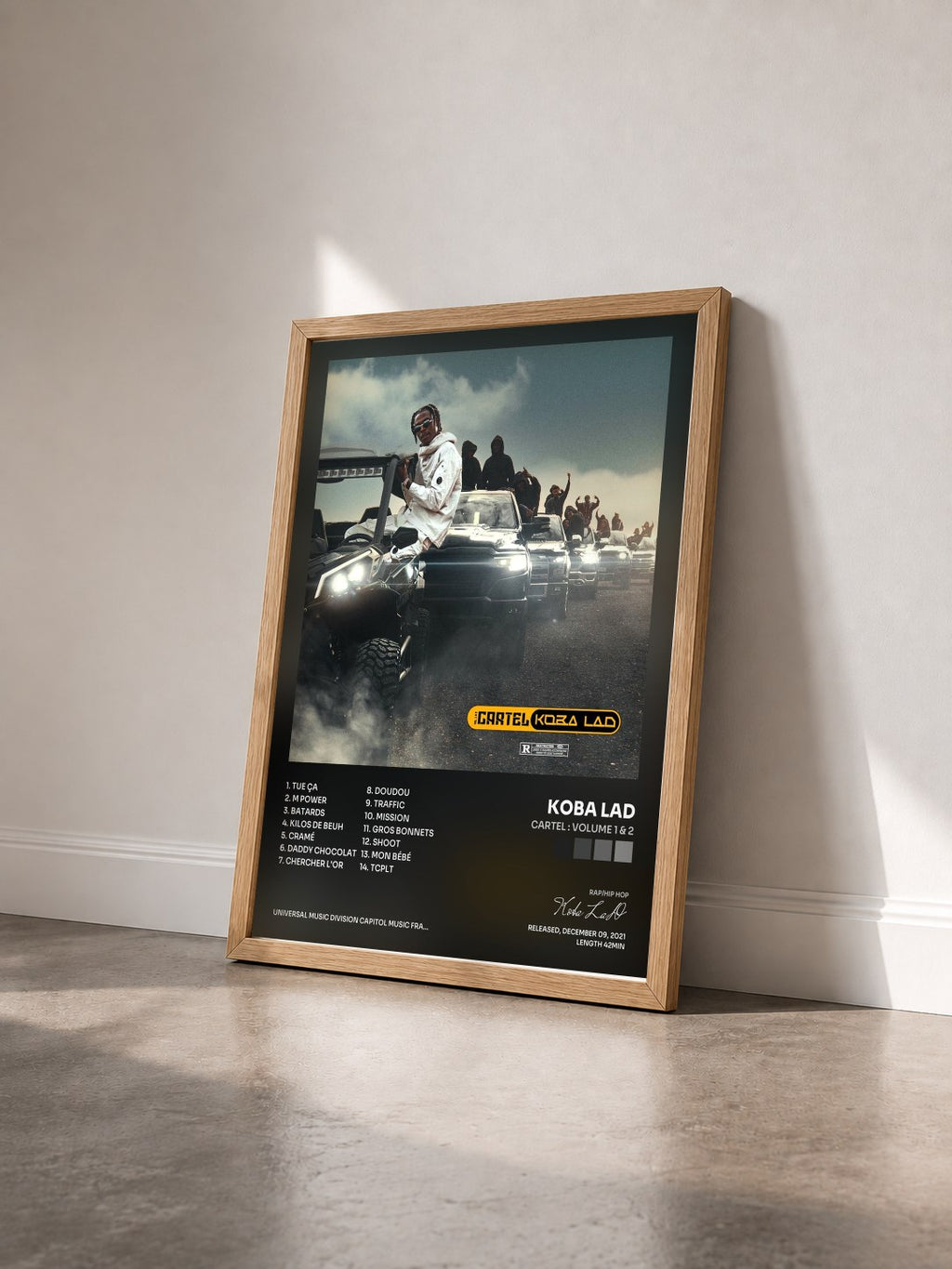 #bois Tableau de l'album Cartel : volume 1 & 2 de Koba LaD vu de trois quarts, cadre en bois brut