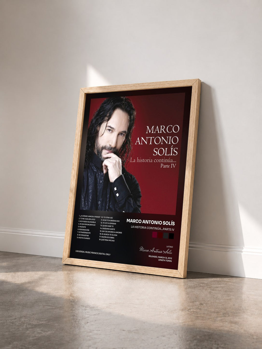 #bois Tableau de l'album La Historia Continúa...Parte IV de Marco Antonio Solís vu de trois quarts, cadre en bois brut