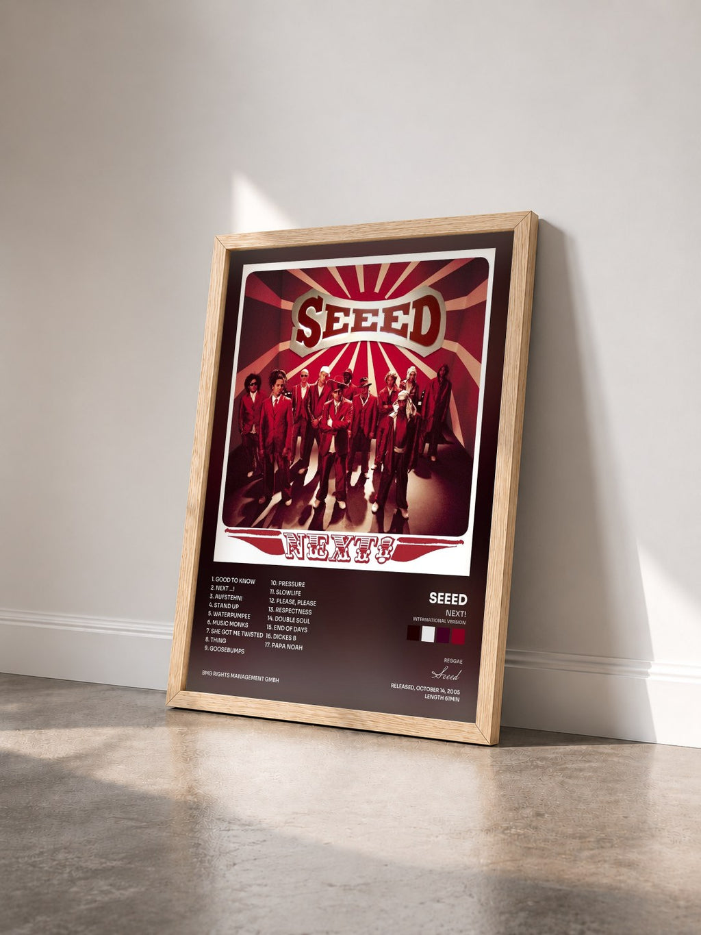 #bois Tableau de l'album Next! (International Version) de Seeed vu de trois quarts, cadre en bois brut