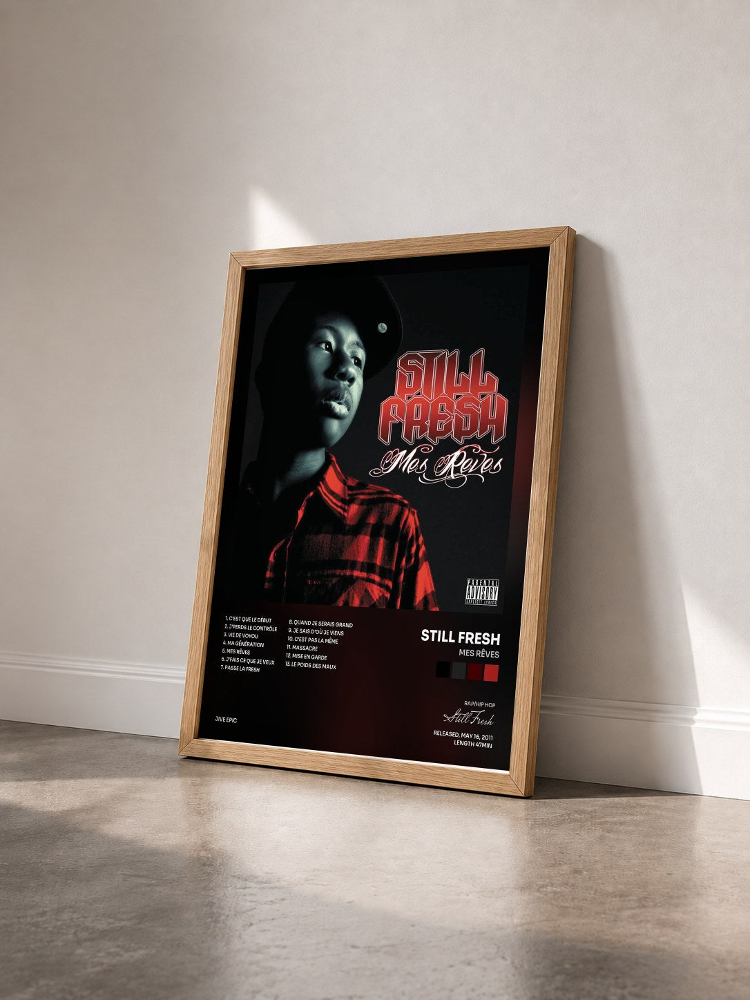 #bois Tableau de l'album Mes rêves de Still Fresh vu de trois quarts, cadre en bois brut