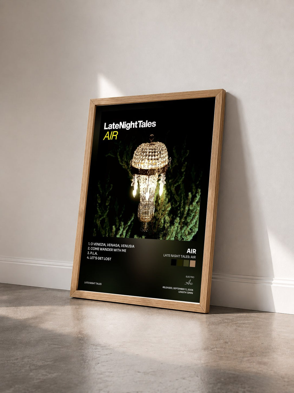 #bois Tableau de l'album Late Night Tales: Air de Air vu de trois quarts, cadre en bois brut
