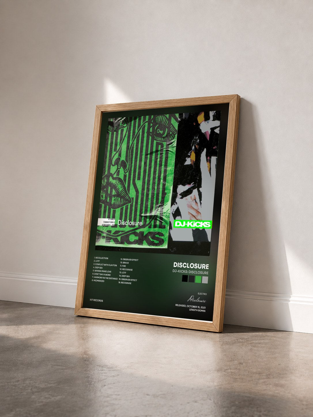 #bois Tableau de l'album DJ-Kicks: Disclosure de Disclosure vu de trois quarts, cadre en bois brut