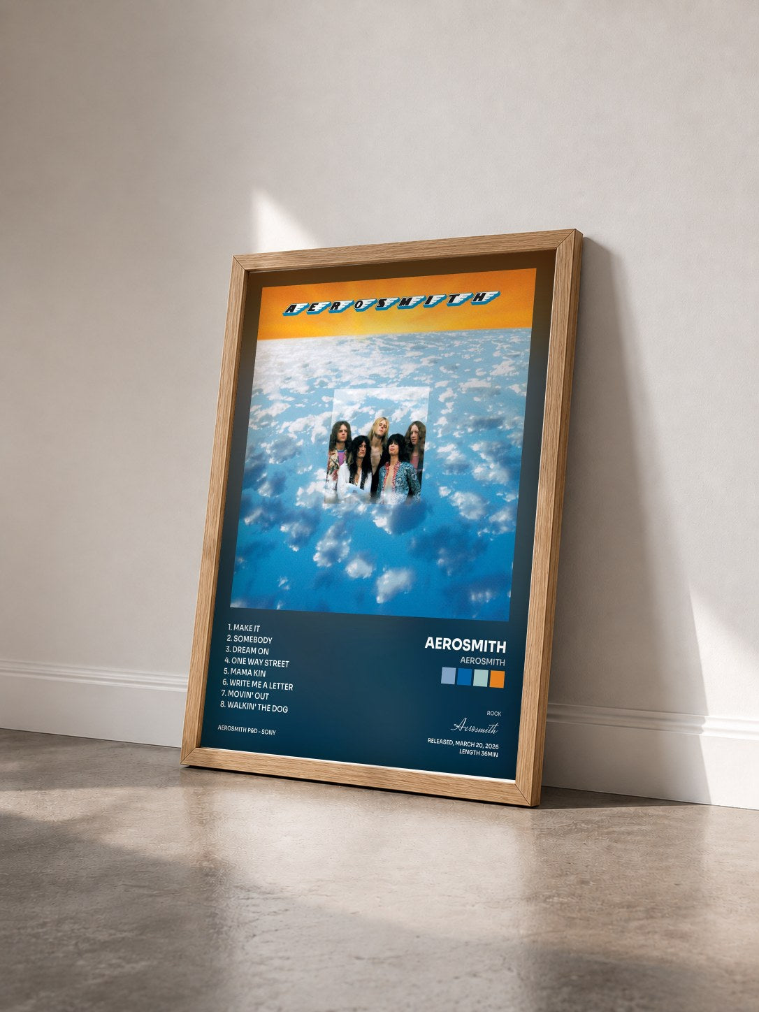 #bois Tableau de l'album Aerosmith de Aerosmith vu de trois quarts, cadre en bois brut