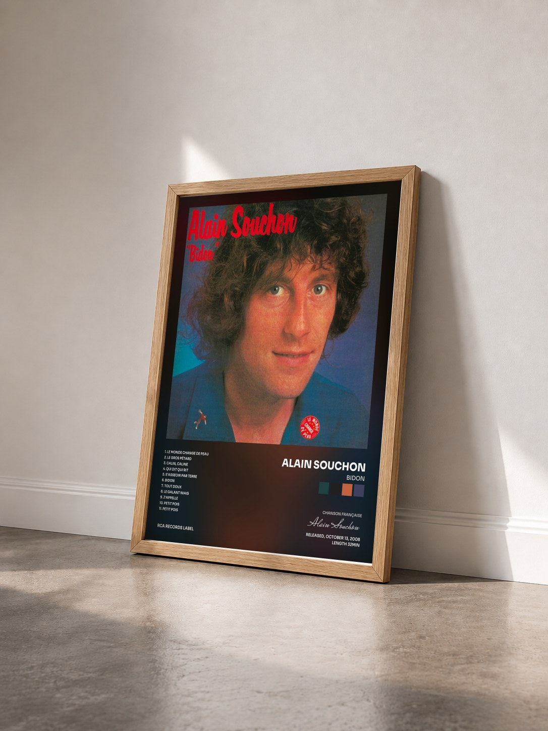 #bois Tableau de l'album Bidon de Alain Souchon vu de trois quarts, cadre en bois brut
