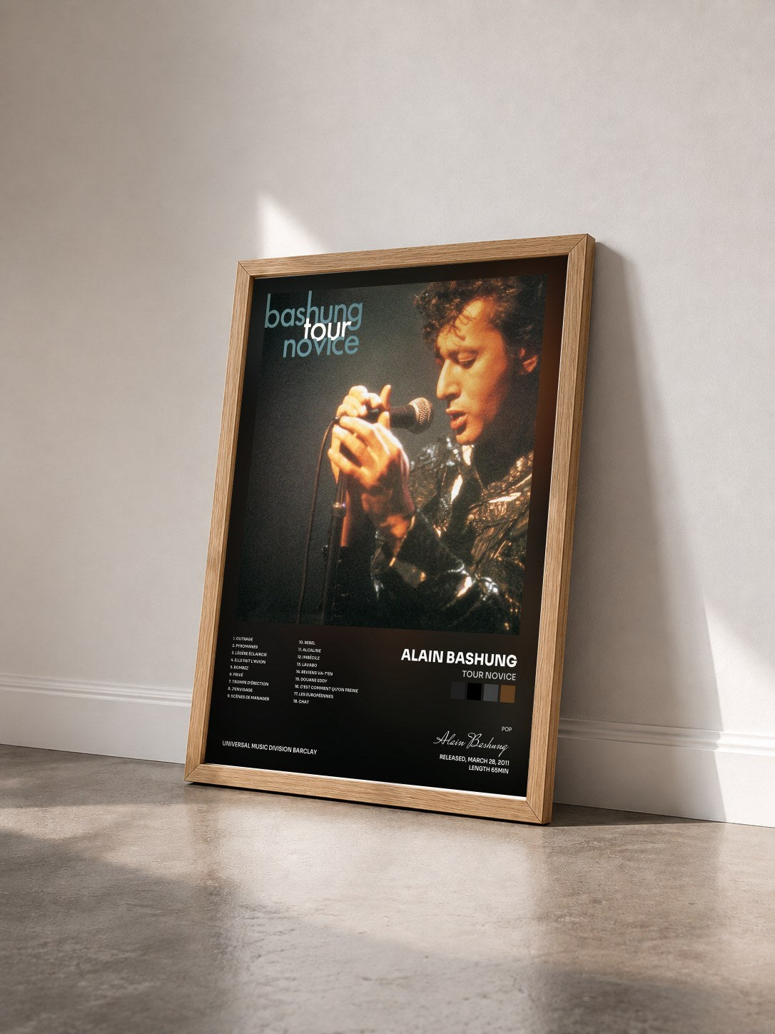 #bois Tableau de l'album Tour Novice de Alain Bashung vu de trois quarts, cadre en bois brut