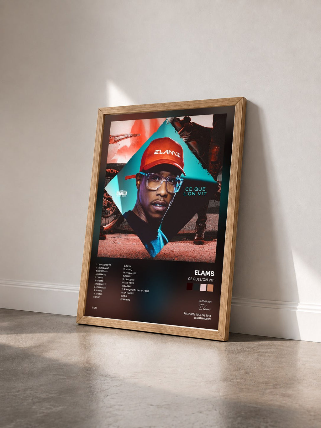#bois Tableau de l'album Ce que l'on vit de Elams vu de trois quarts, cadre en bois brut