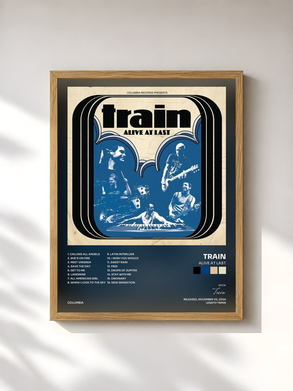 #bois Tableau de l'album Alive At Last de Train, cadre en bois brut, imprimé et encadré en France