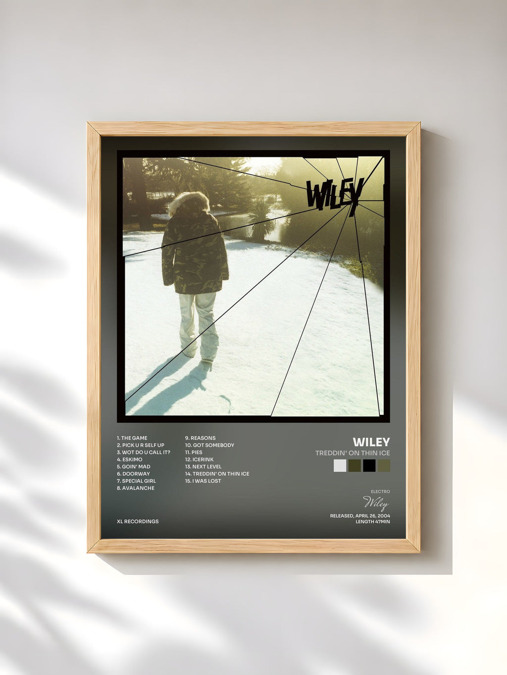 #bois Tableau de l'album Treddin' On Thin Ice de Wiley, cadre en bois brut, imprimé et encadré en France