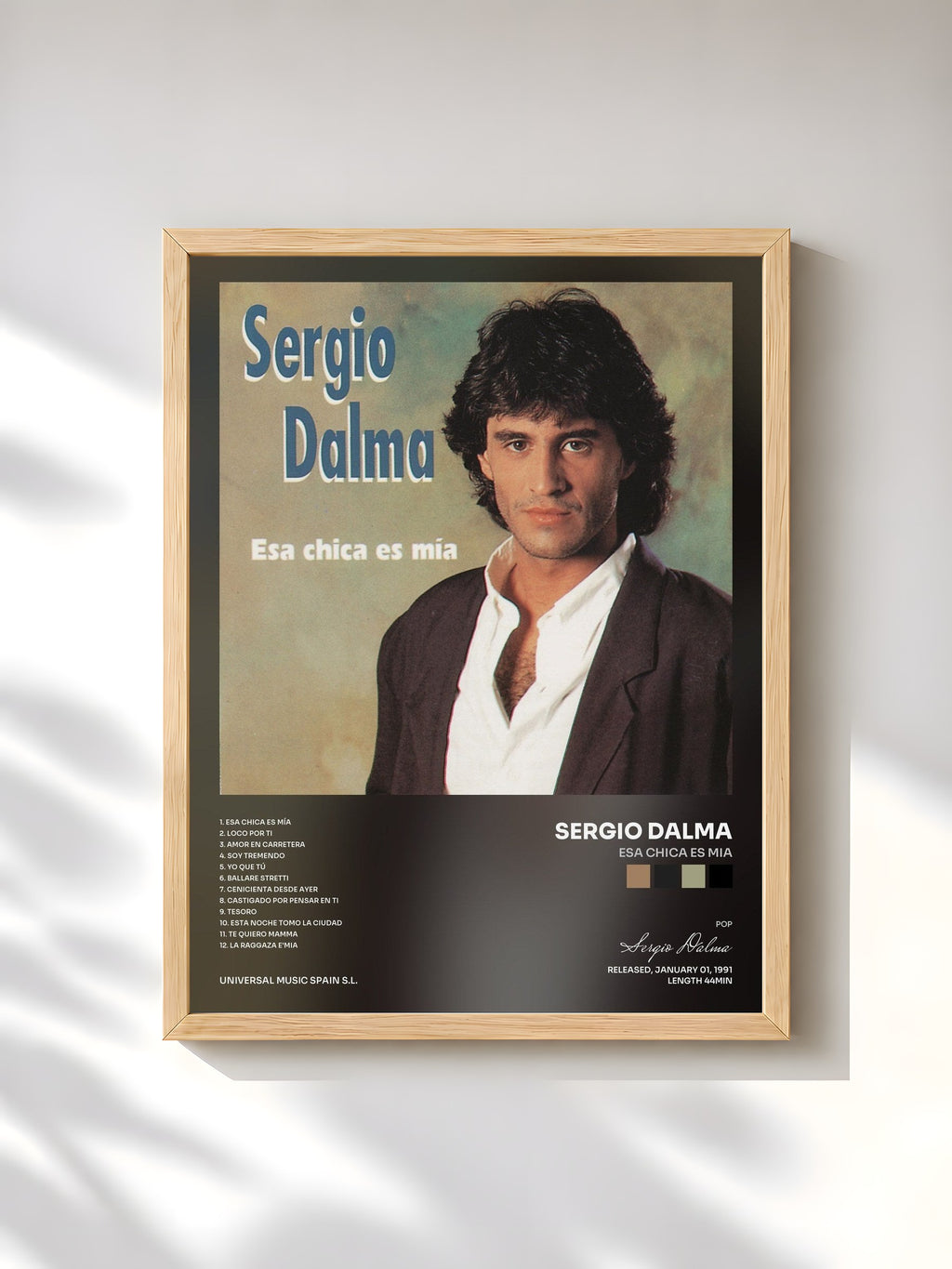 #bois Tableau de l'album Esa Chica Es Mia de Sergio Dalma, cadre en bois brut, imprimé et encadré en France