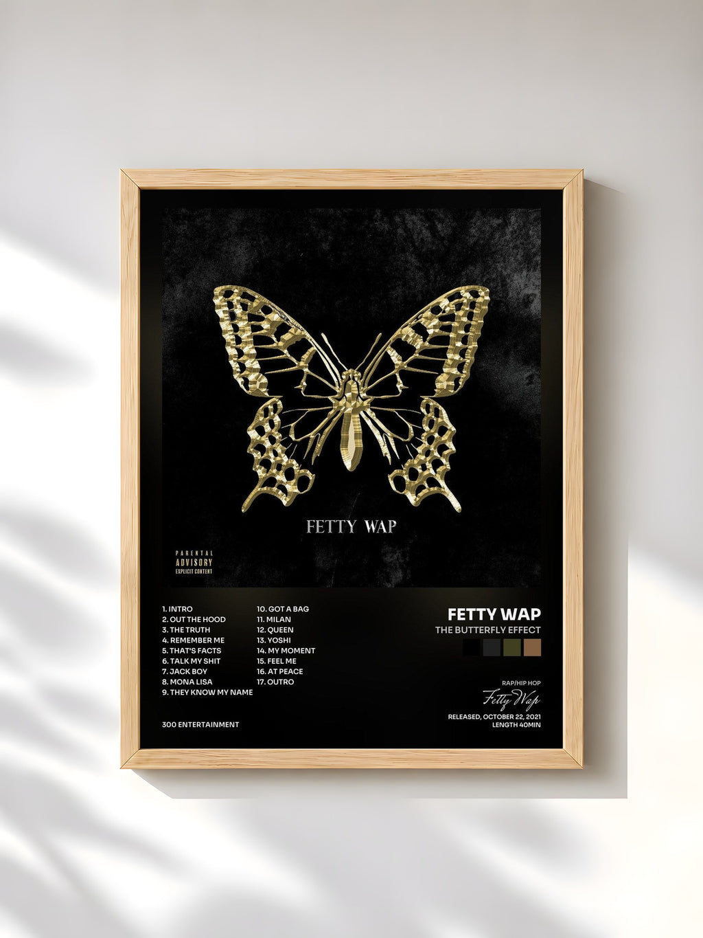 #bois Tableau de l'album The Butterfly Effect de Fetty Wap, cadre en bois brut, imprimé et encadré en France