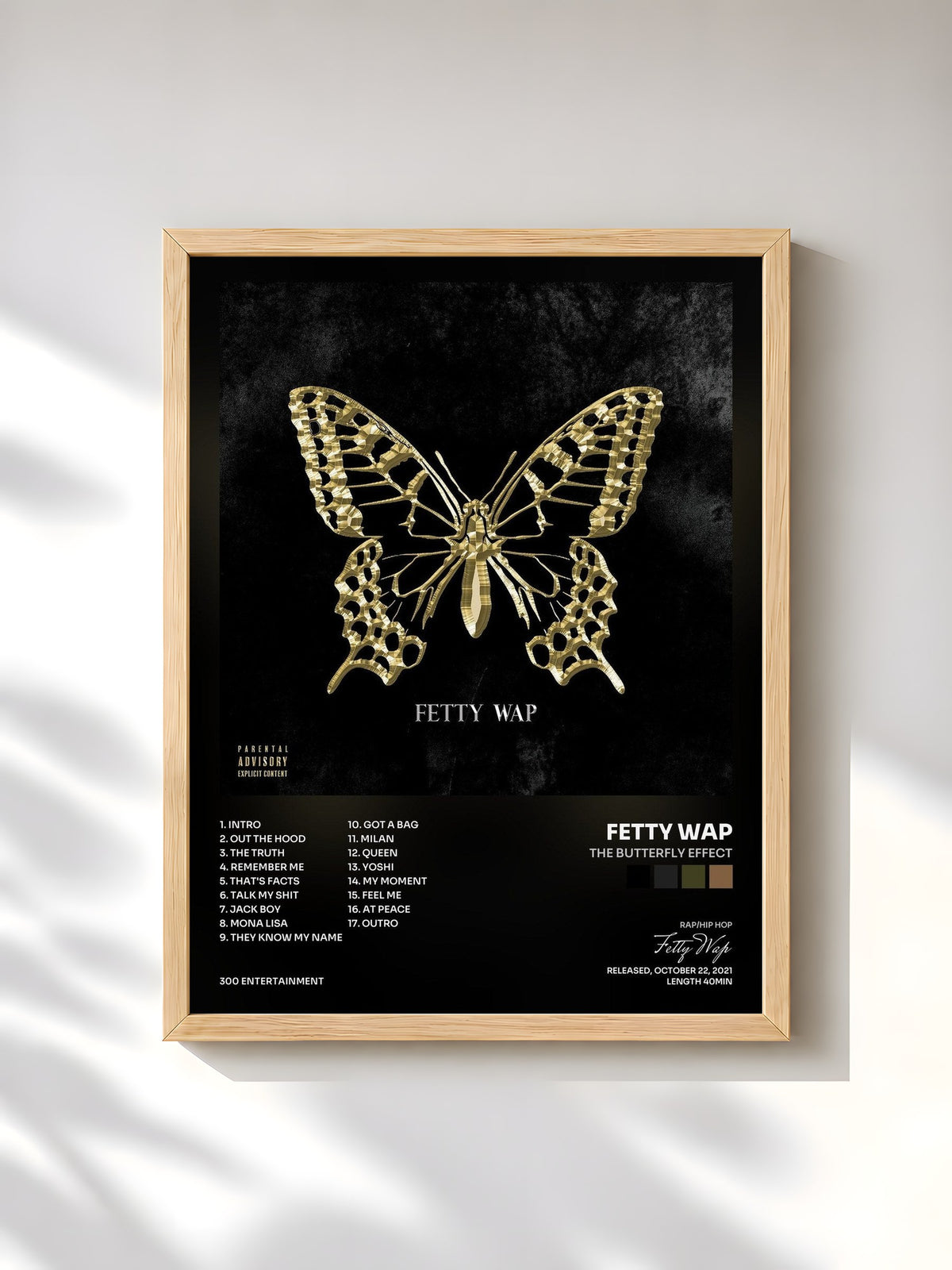 #bois Tableau de l'album The Butterfly Effect de Fetty Wap, cadre en bois brut, imprimé et encadré en France
