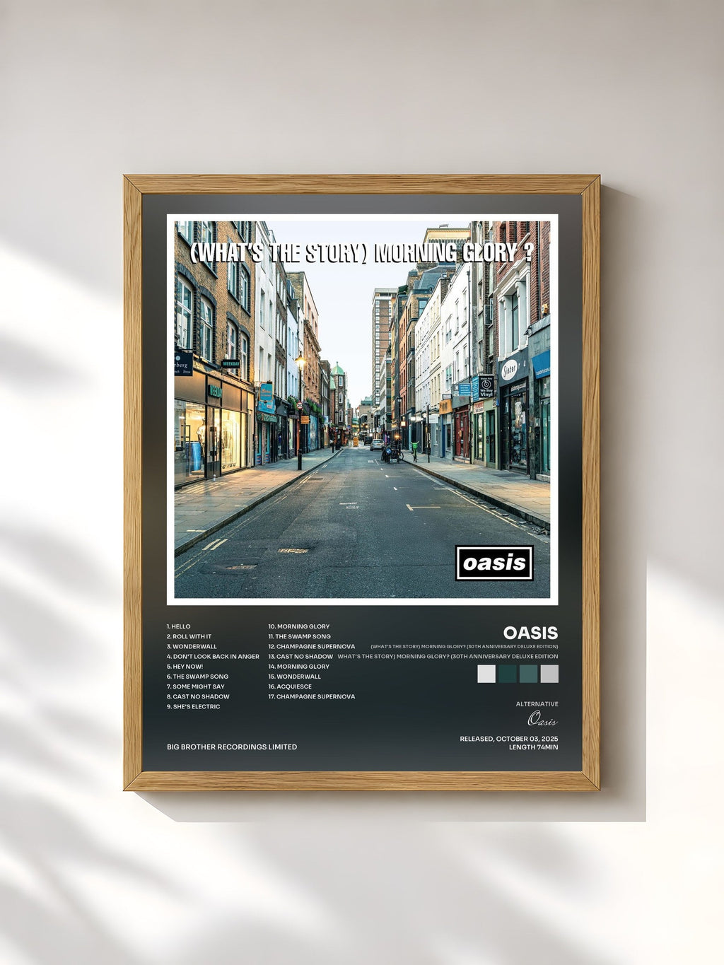 #bois Tableau de l'album (What's The Story) Morning Glory? (30th Anniversary Deluxe Edition) de Oasis, cadre en bois brut, imprimé et encadré en France
