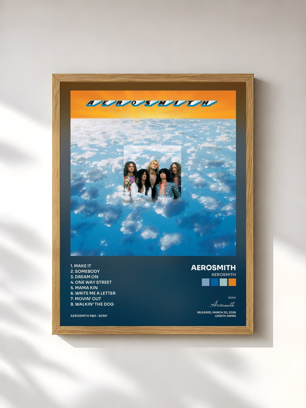 #bois Tableau de l'album Aerosmith de Aerosmith, cadre en bois brut, imprimé et encadré en France