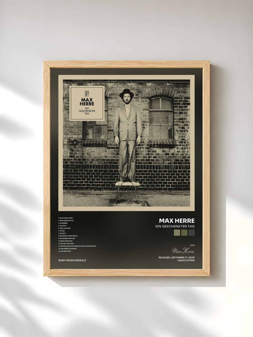 #bois Tableau de l'album Ein Geschenkter Tag de Max Herre, cadre en bois brut, imprimé et encadré en France