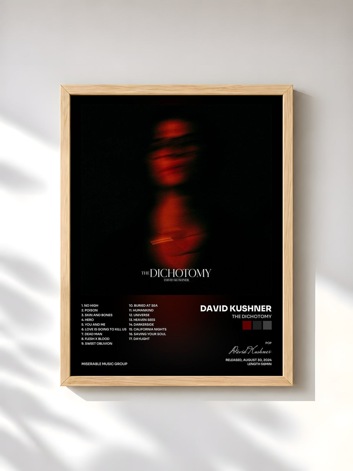 #bois Tableau de l'album The Dichotomy de David Kushner, cadre en bois brut, imprimé et encadré en France