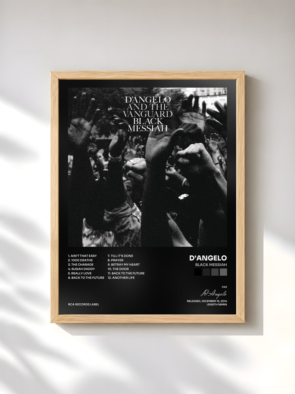 #bois Tableau de l'album Black Messiah de D'Angelo, cadre en bois brut, imprimé et encadré en France