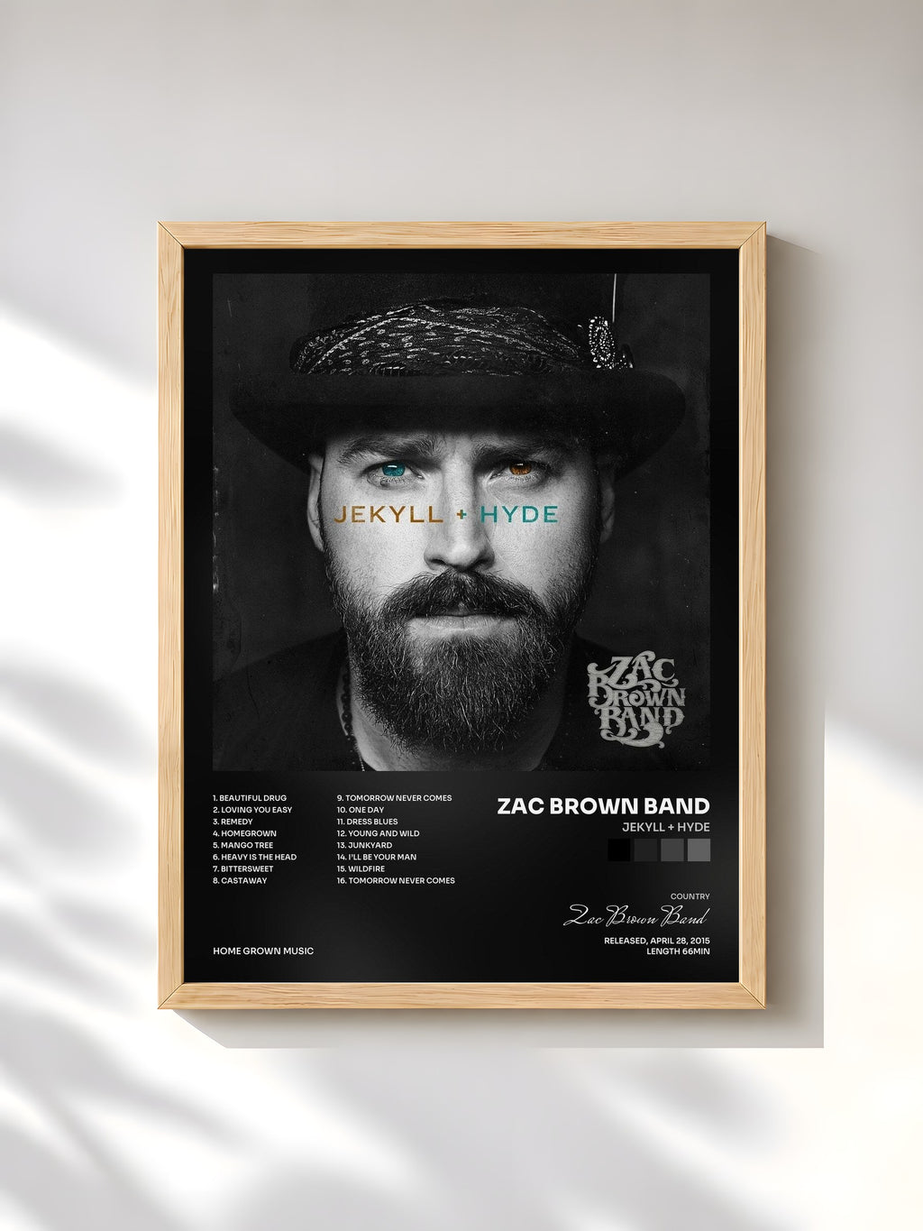 #bois Tableau de l'album JEKYLL + HYDE de Zac Brown Band, cadre en bois brut, imprimé et encadré en France