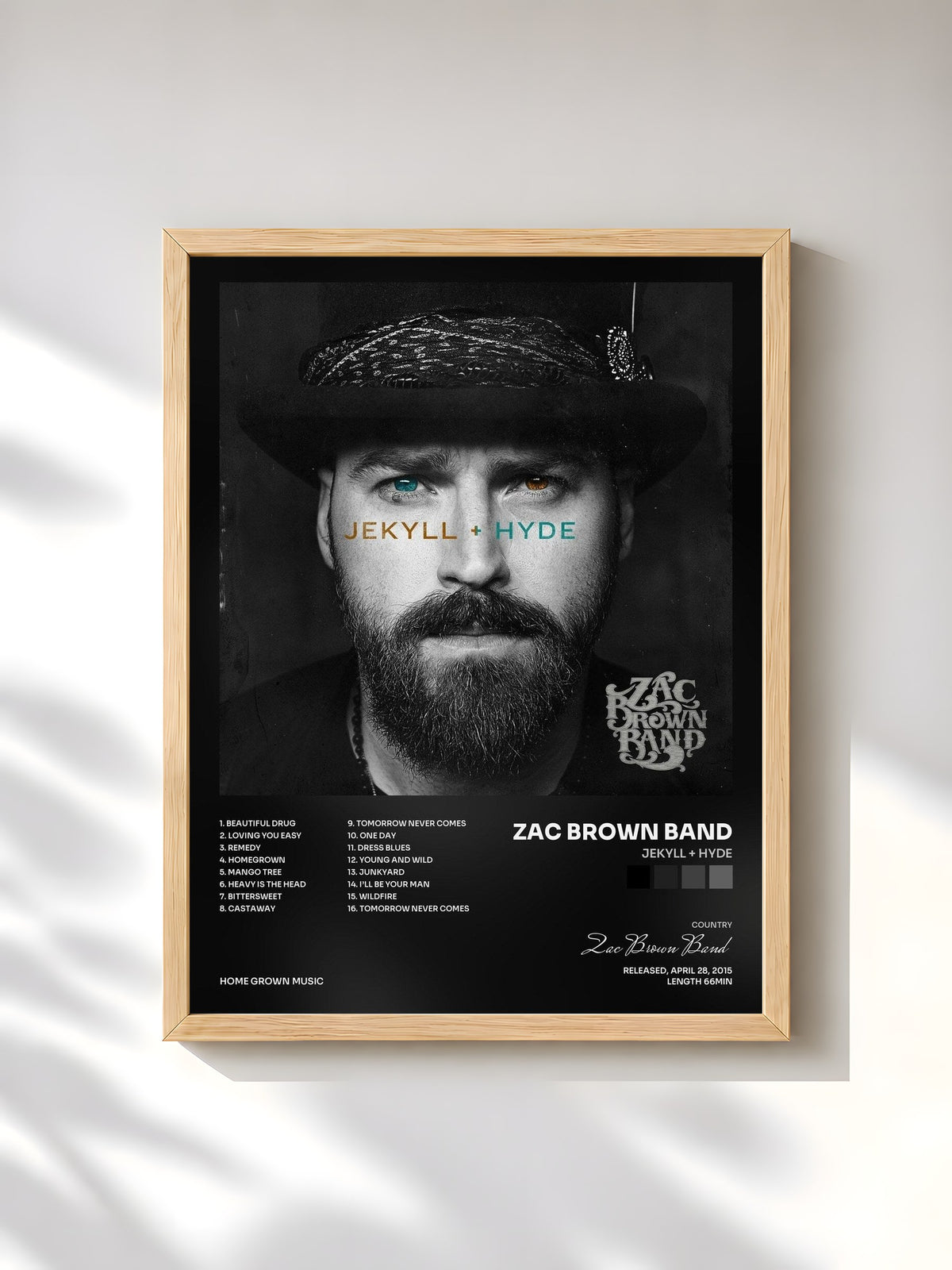 #bois Tableau de l'album JEKYLL + HYDE de Zac Brown Band, cadre en bois brut, imprimé et encadré en France