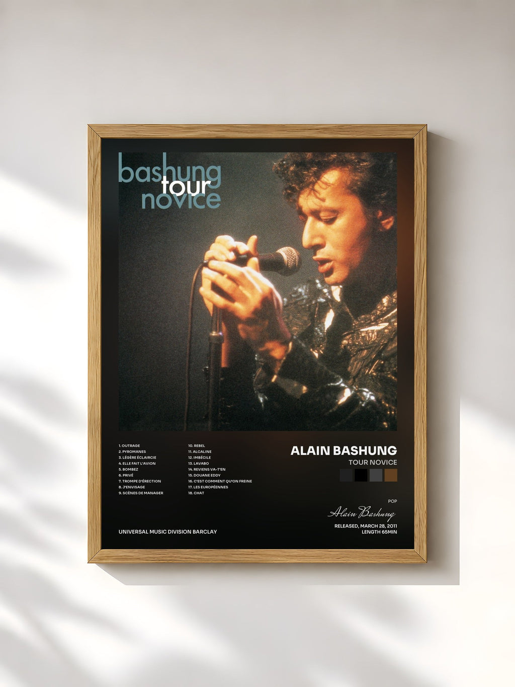 #bois Tableau de l'album Tour Novice de Alain Bashung, cadre en bois brut, imprimé et encadré en France