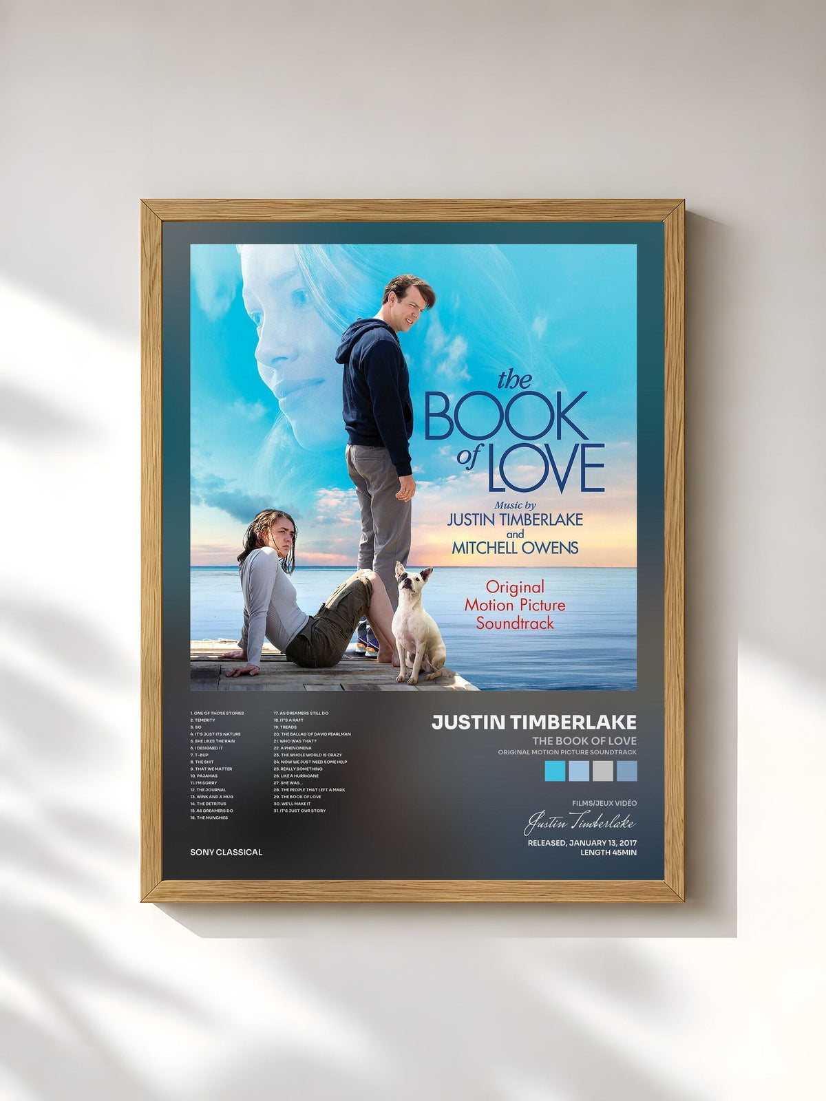 #bois Tableau de l'album The Book of Love (Original Motion Picture Soundtrack) de Justin Timberlake, cadre en bois brut, imprimé et encadré en France