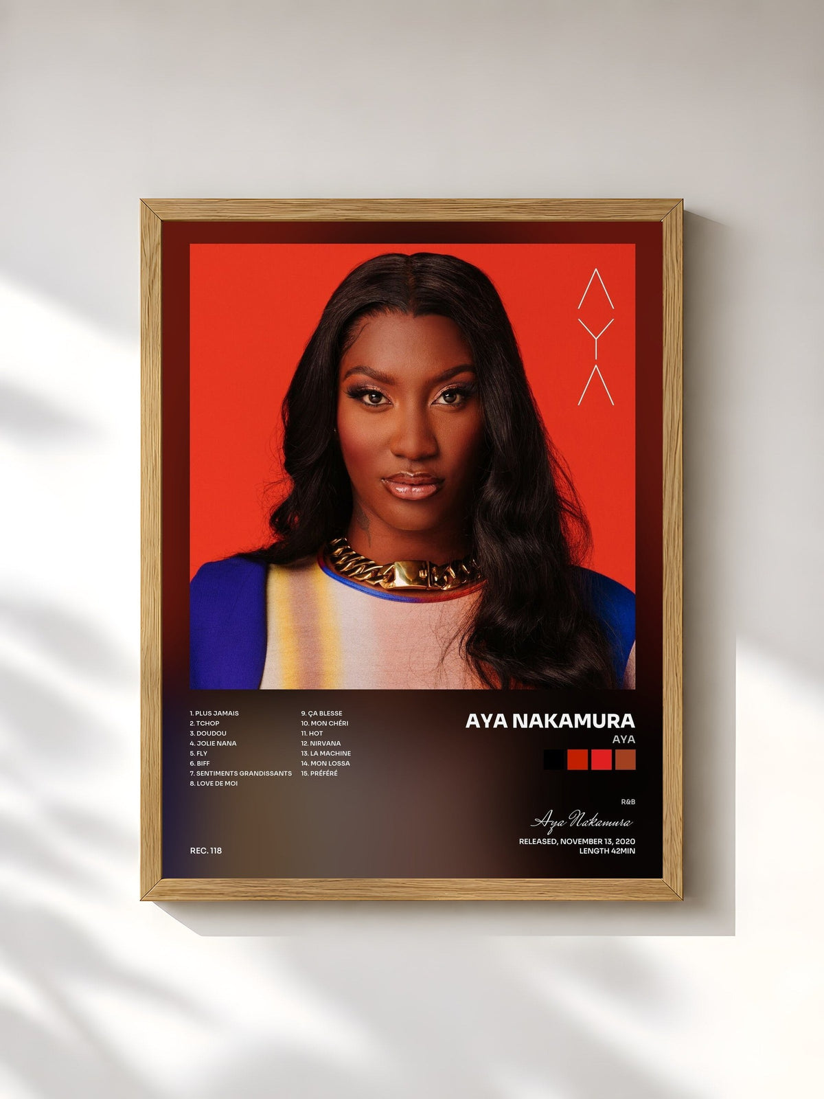 #bois Tableau de l'album AYA de Aya Nakamura, cadre en bois brut, imprimé et encadré en France