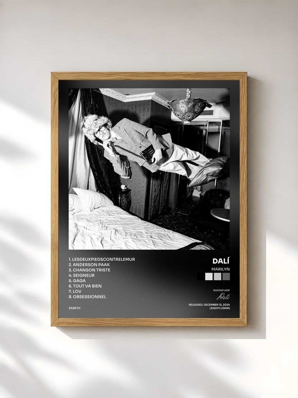 #bois Tableau de l'album Marilyn de Dalí, cadre en bois brut, imprimé et encadré en France