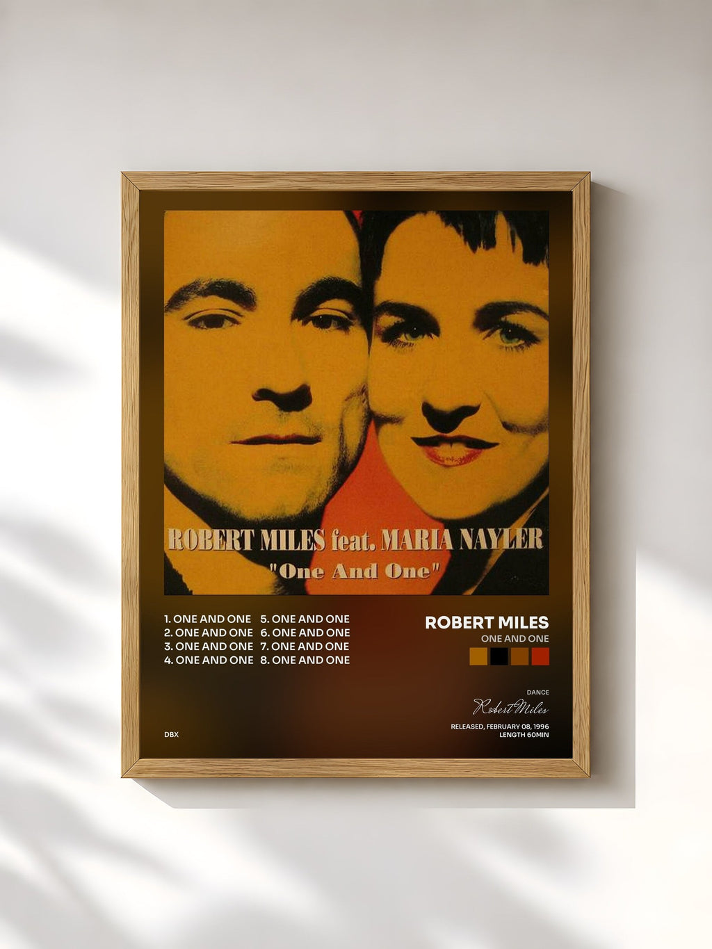#bois Tableau de l'album One and One de Robert Miles, cadre en bois brut, imprimé et encadré en France