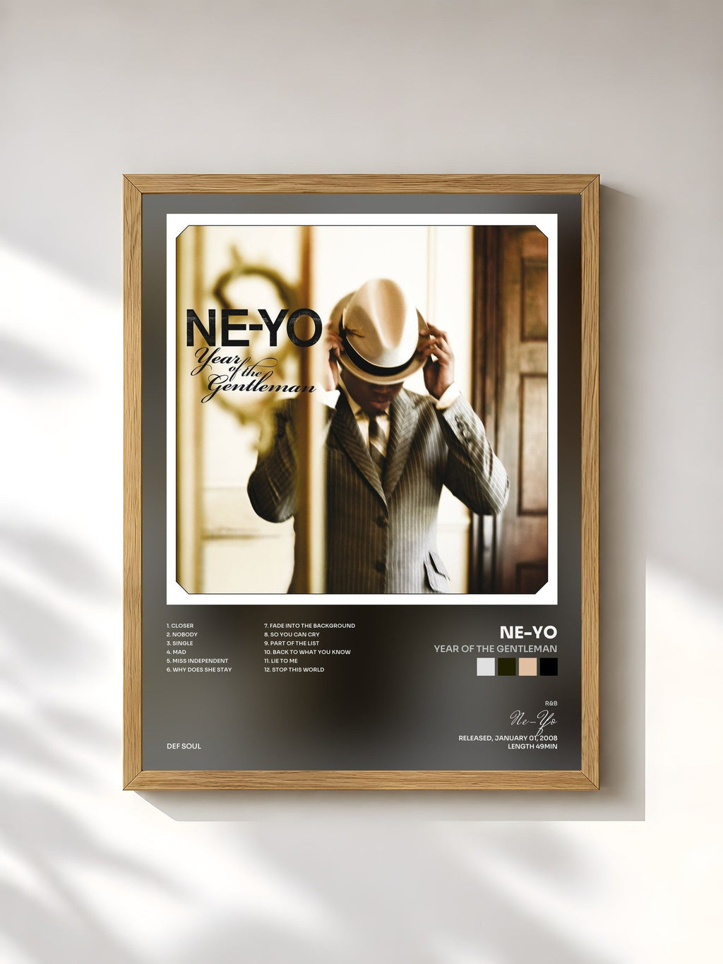 #bois Tableau de l'album Year Of The Gentleman de Ne-Yo, cadre en bois brut, imprimé et encadré en France