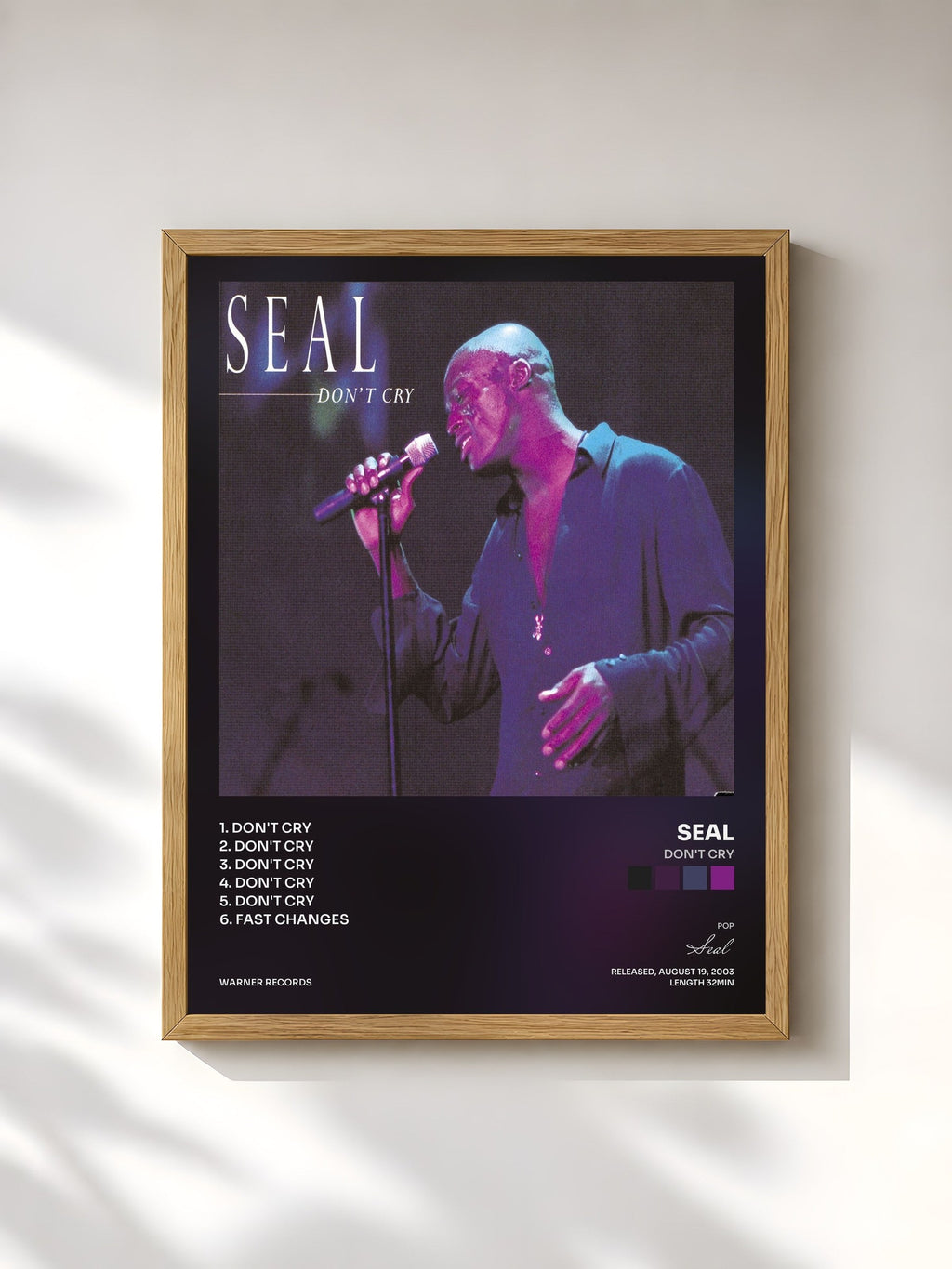 #bois Tableau de l'album Don't Cry de Seal, cadre en bois brut, imprimé et encadré en France