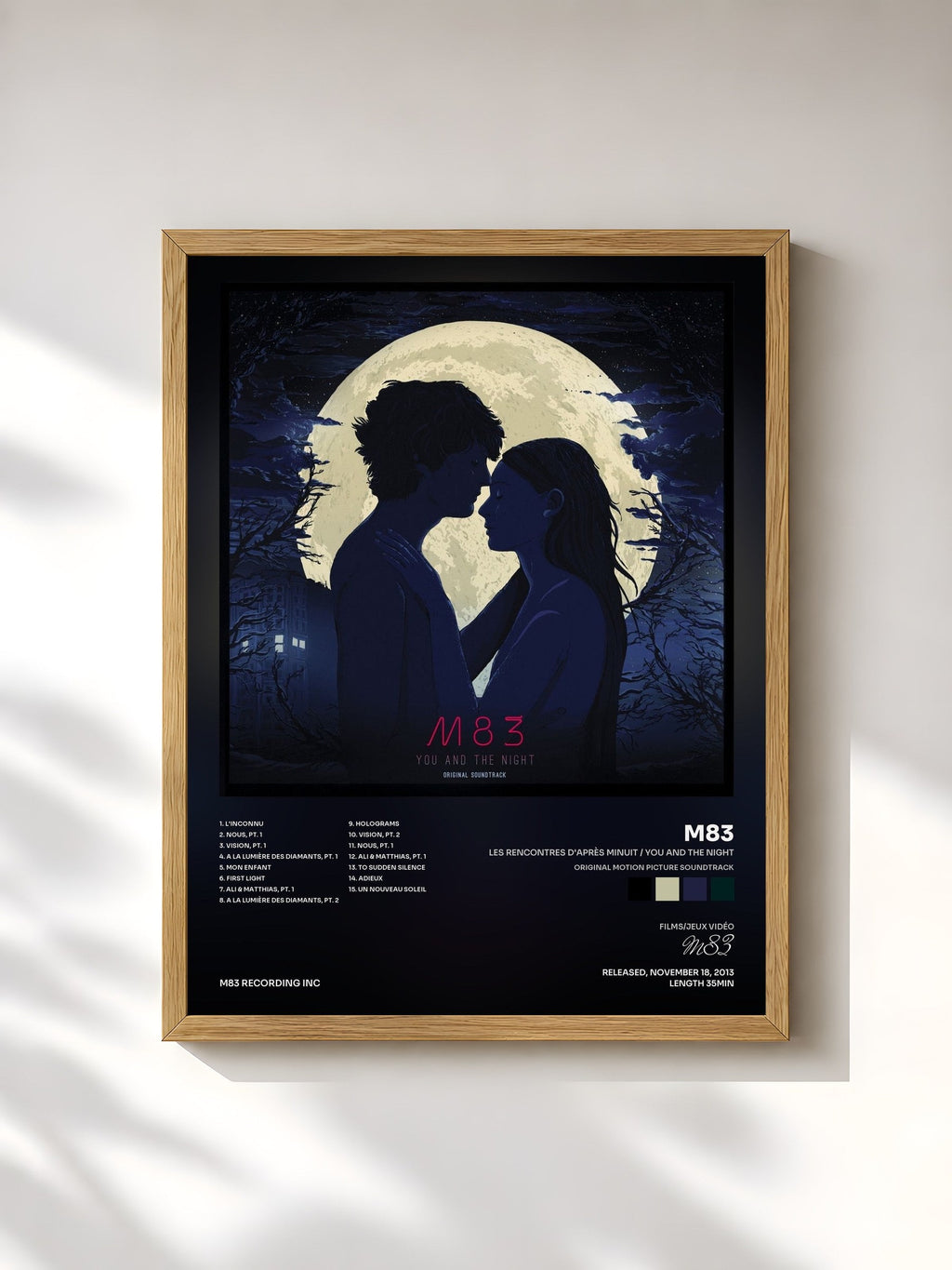 #bois Tableau de l'album Les rencontres d'après minuit / You and the Night (Original Motion Picture Soundtrack) de M83, cadre en bois brut, imprimé et encadré en France