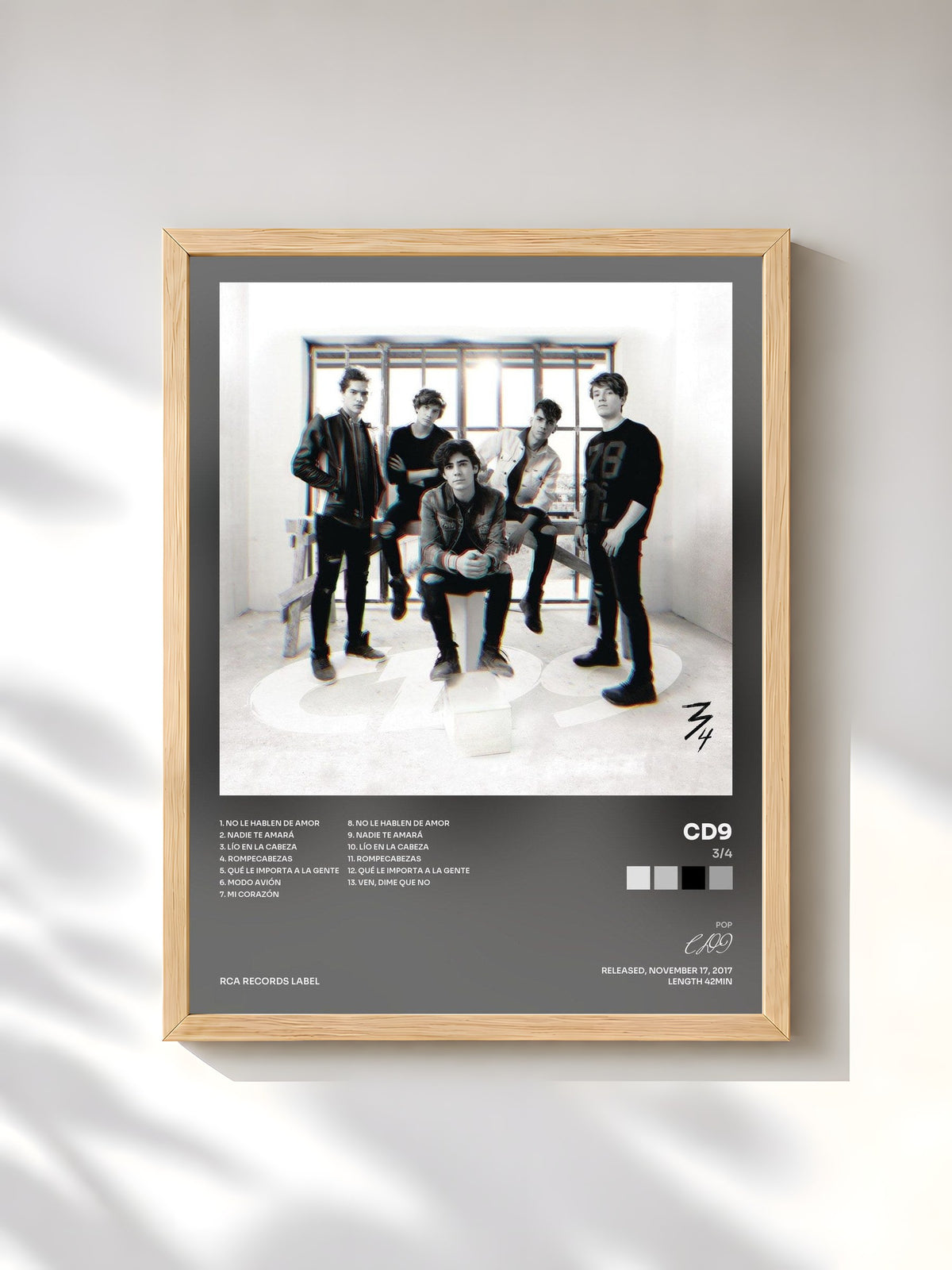 #bois Tableau de l'album 3/4 de CD9, cadre en bois brut, imprimé et encadré en France