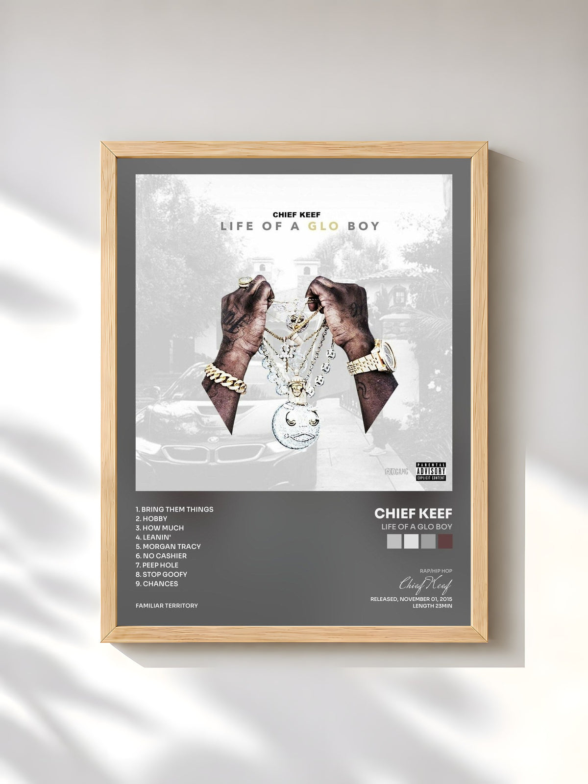 #bois Tableau de l'album Life Of A GLO Boy de Chief Keef, cadre en bois brut, imprimé et encadré en France