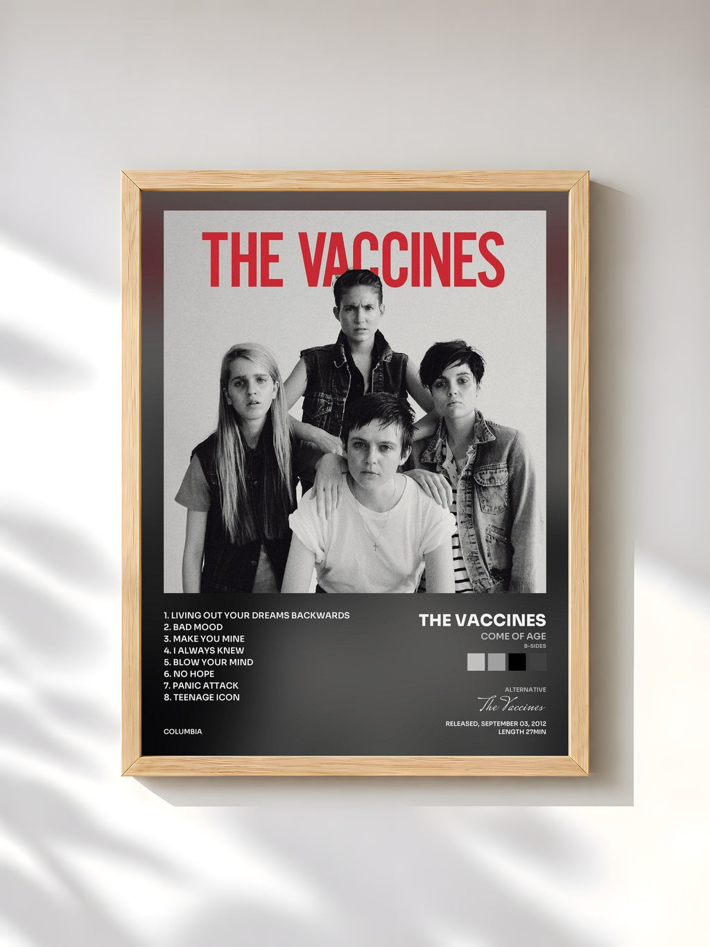 #bois Tableau de l'album Come Of Age (B-Sides) de The Vaccines, cadre en bois brut, imprimé et encadré en France