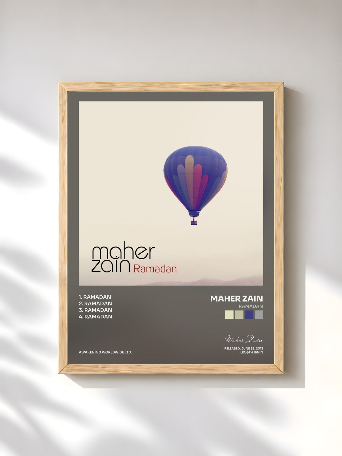 #bois Tableau de l'album Ramadan de Maher Zain, cadre en bois brut, imprimé et encadré en France