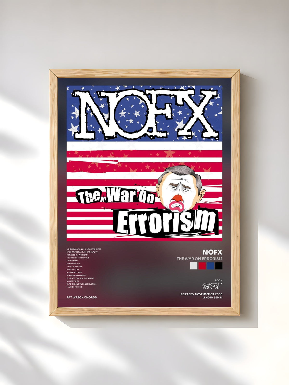 #bois Tableau de l'album The War on Errorism de NOFX, cadre en bois brut, imprimé et encadré en France